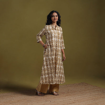 Cotton hand batik a-line kurta for women 15 - handcrafted