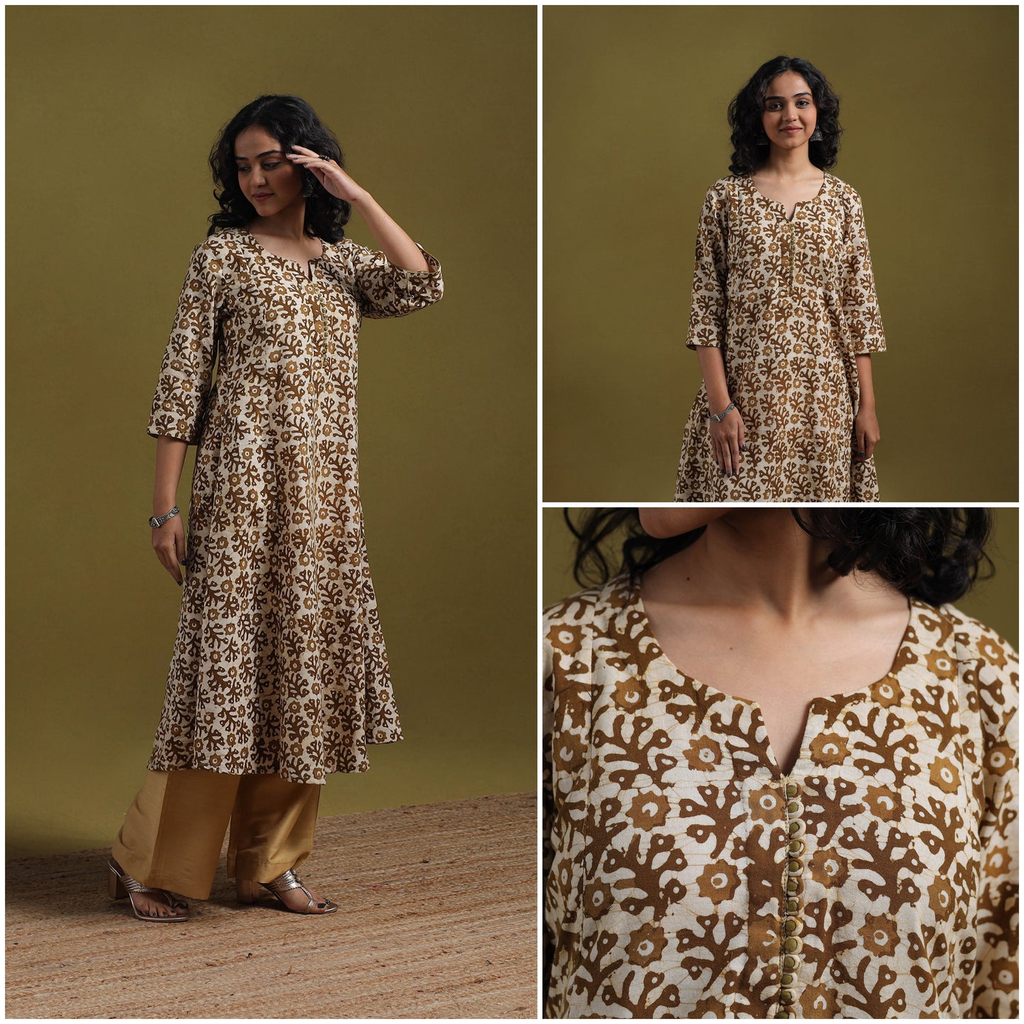Cotton hand batik a-line kurta for women 23 - handcrafted