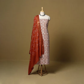 Pink - cotton hand kutch batik 3pc unstitched dress