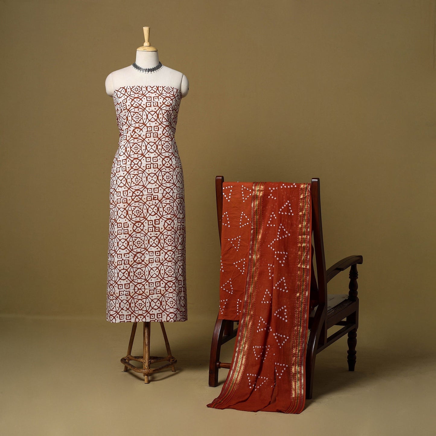 Pink - cotton hand kutch batik 3pc unstitched dress