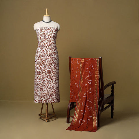 Pink - cotton hand kutch batik 3pc unstitched dress