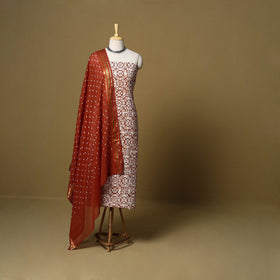 Pink - cotton hand kutch batik 3pc unstitched dress