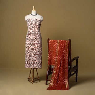 Pink - cotton hand kutch batik 3pc unstitched dress