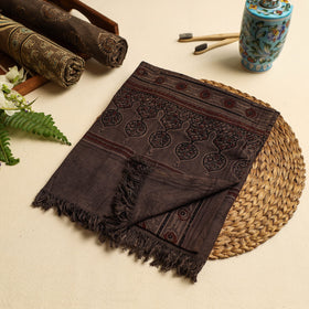 Brown Block Print Cotton Ajrakh Handloom Towel