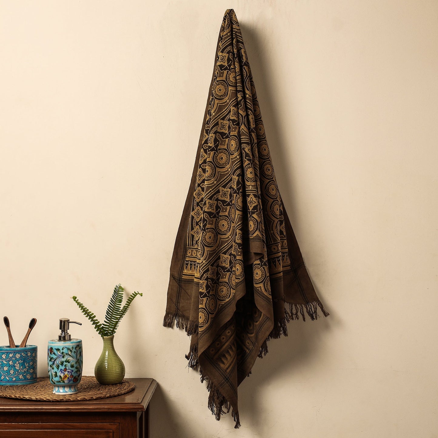 Brown Block Print Cotton Ajrakh Handloom Towel