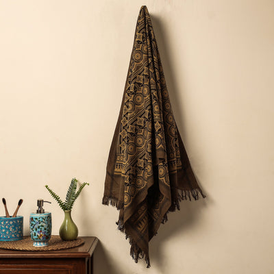 Brown Block Print Cotton Ajrakh Handloom Towel