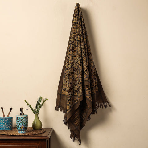 Brown Block Print Cotton Ajrakh Handloom Towel