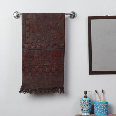 Buy Block Print Cotton Ajrakh Handloom Towel