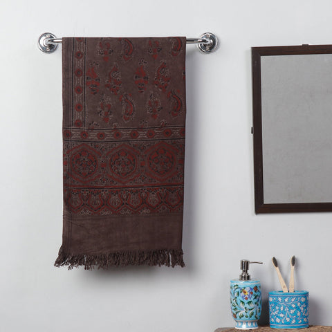 Buy Block Print Cotton Ajrakh Handloom Towel