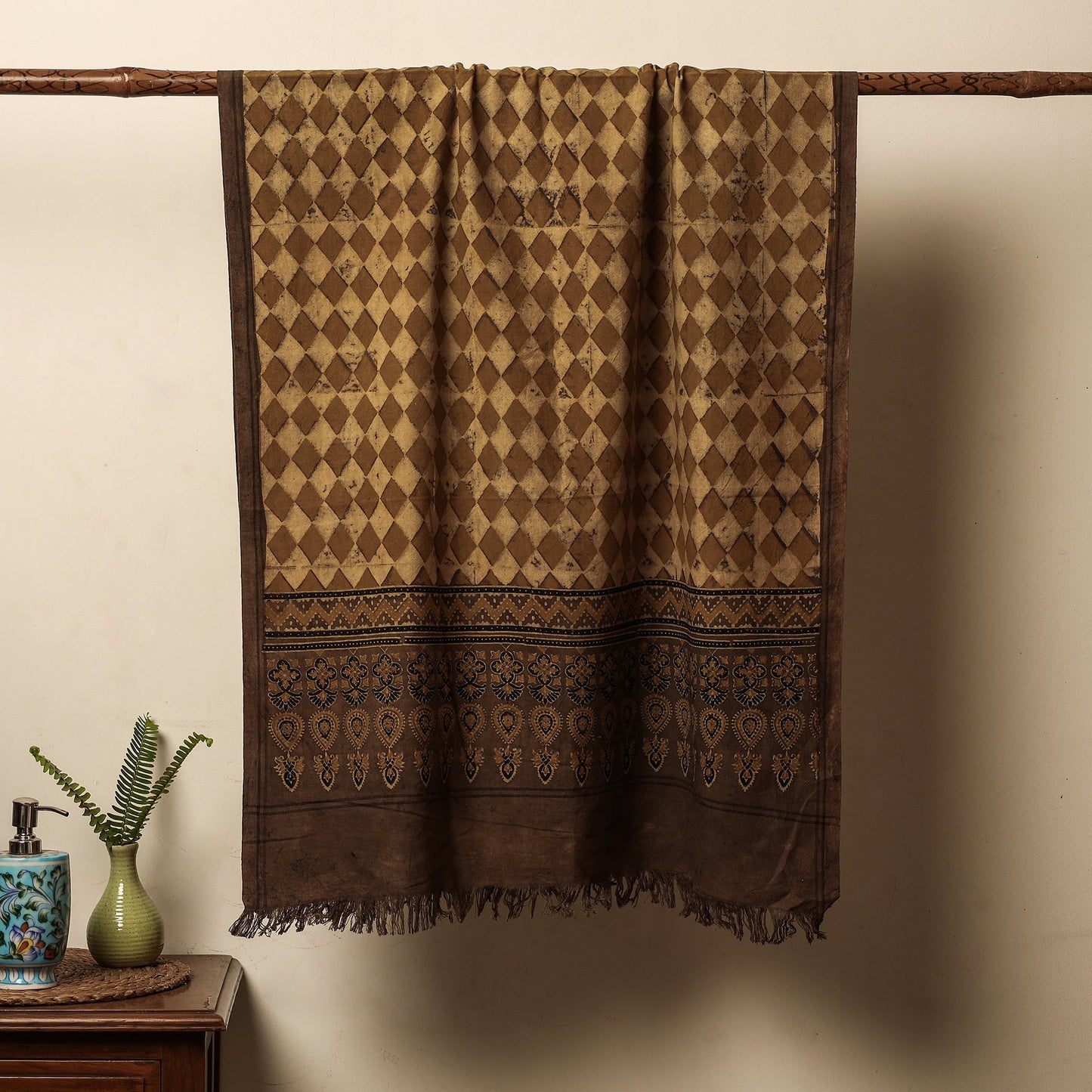 Brown Block Print Cotton Ajrakh Handloom Towel