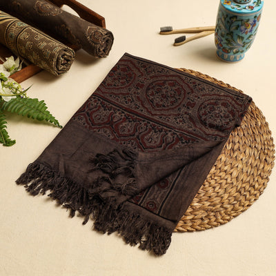 Brown Block Print Cotton Ajrakh Handloom Towel