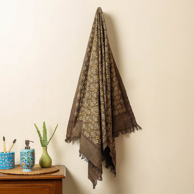 Brown Block Print Cotton Ajrakh Handloom Towel