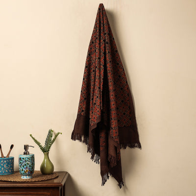 Brown Block Print Cotton Ajrakh Handloom Towel
