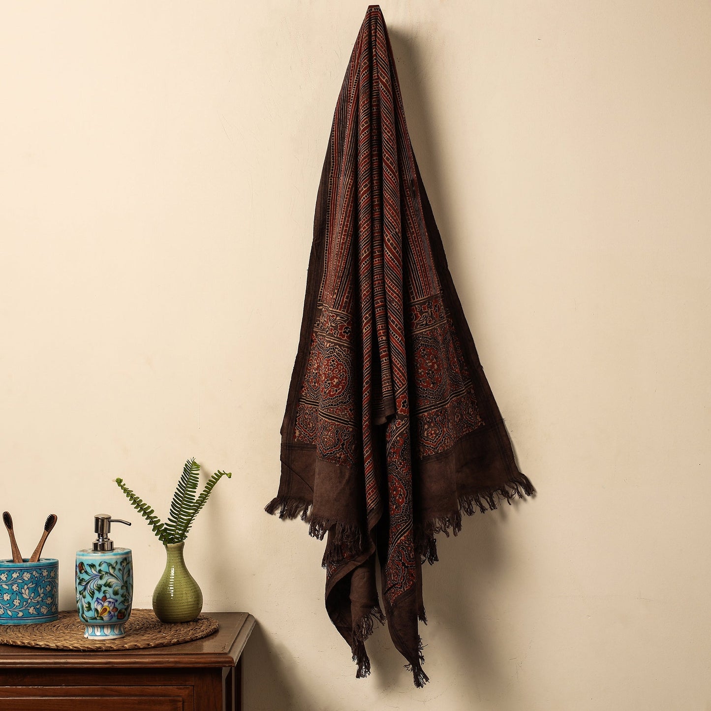 Brown - Block Print Cotton Ajrakh Handloom Towel