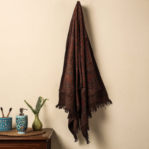 Brown - Block Print Cotton Ajrakh Handloom Towel