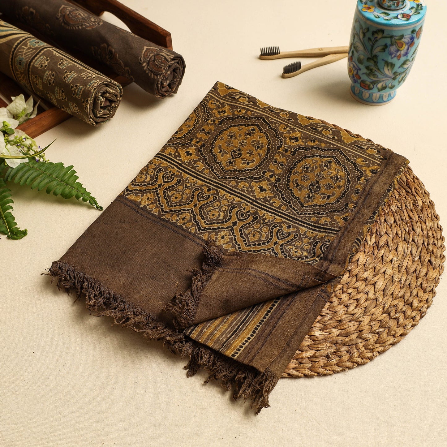  Block Print Cotton Ajrakh Handloom Towel