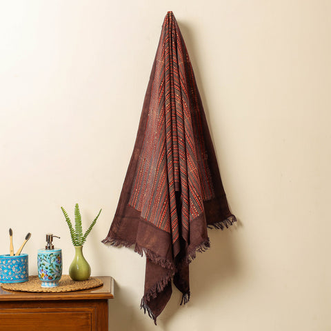 Maroon Block Print Cotton Ajrakh Handloom Towel