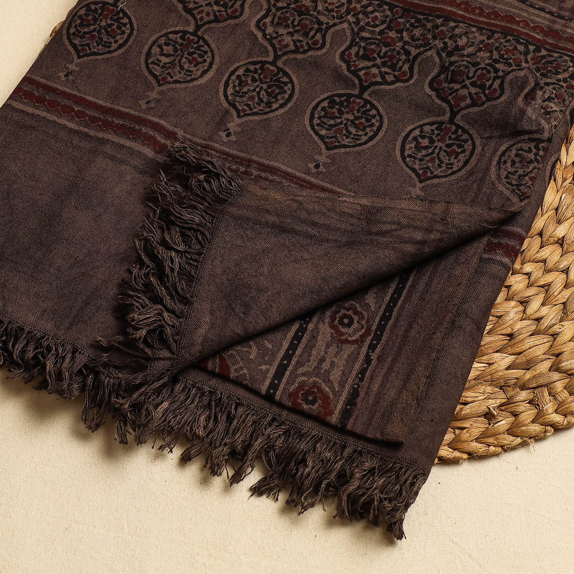 Brown Block Print Cotton Ajrakh Handloom Towel