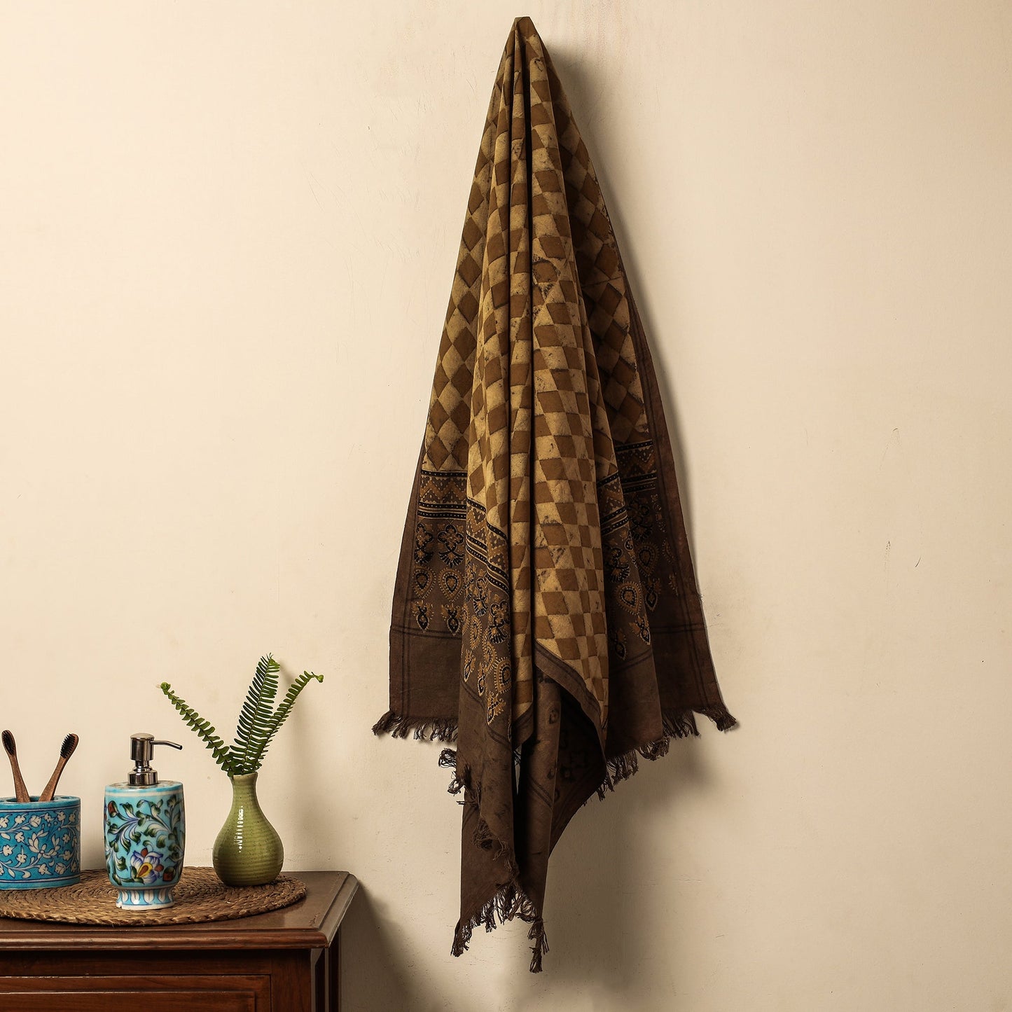 Brown Block Print Cotton Ajrakh Handloom Towel