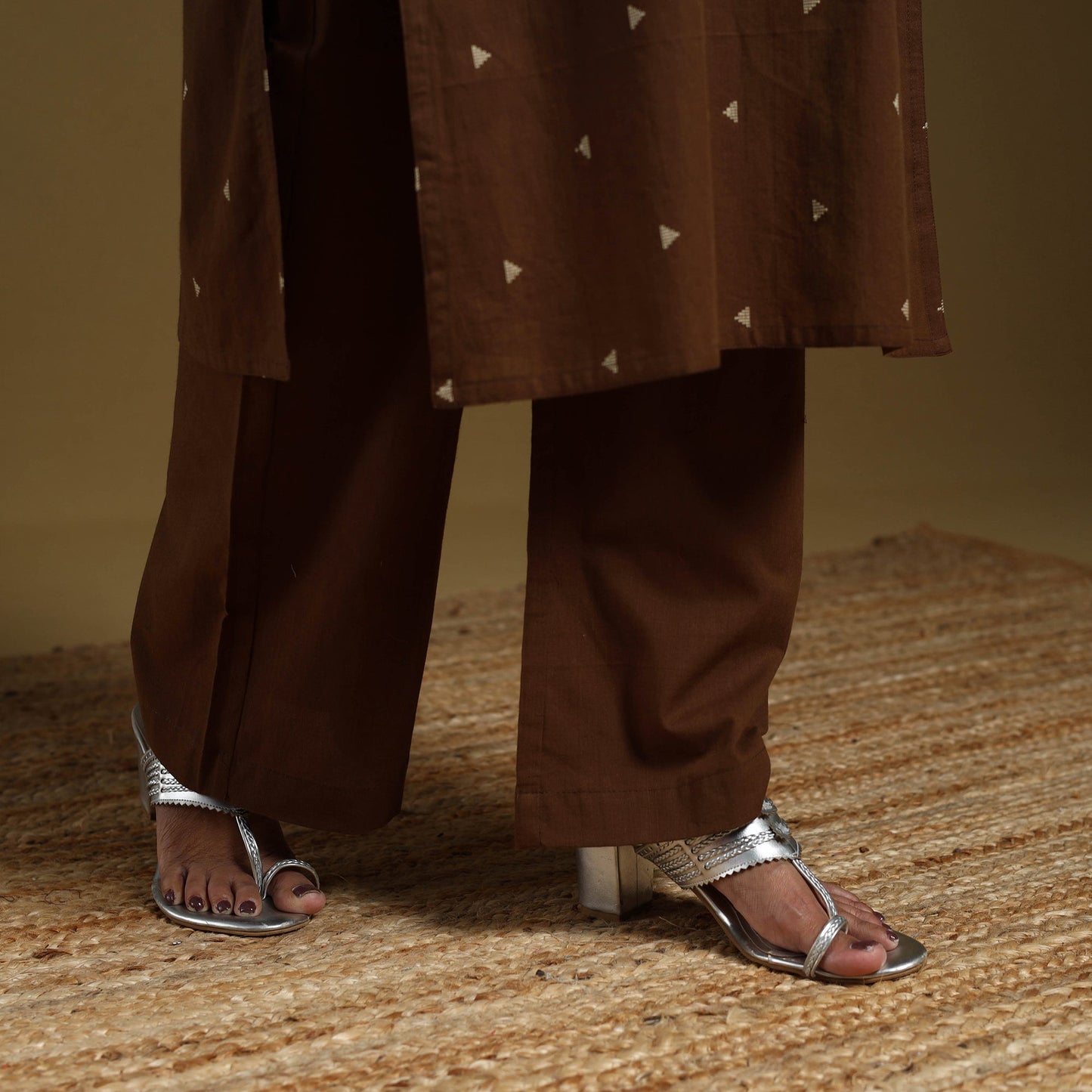 Brown - cotton jacquard kurta set (set of 3) 07