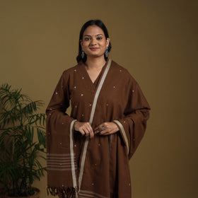 Brown - cotton jacquard kurta set (set of 3) 07