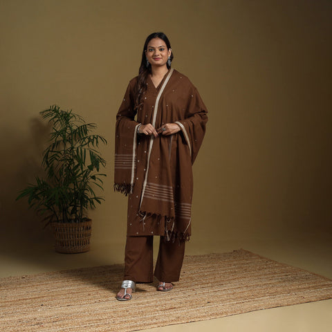 Brown - cotton jacquard kurta set (set of 3) 07