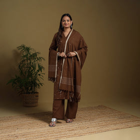 Brown - cotton jacquard kurta set (set of 3) 07