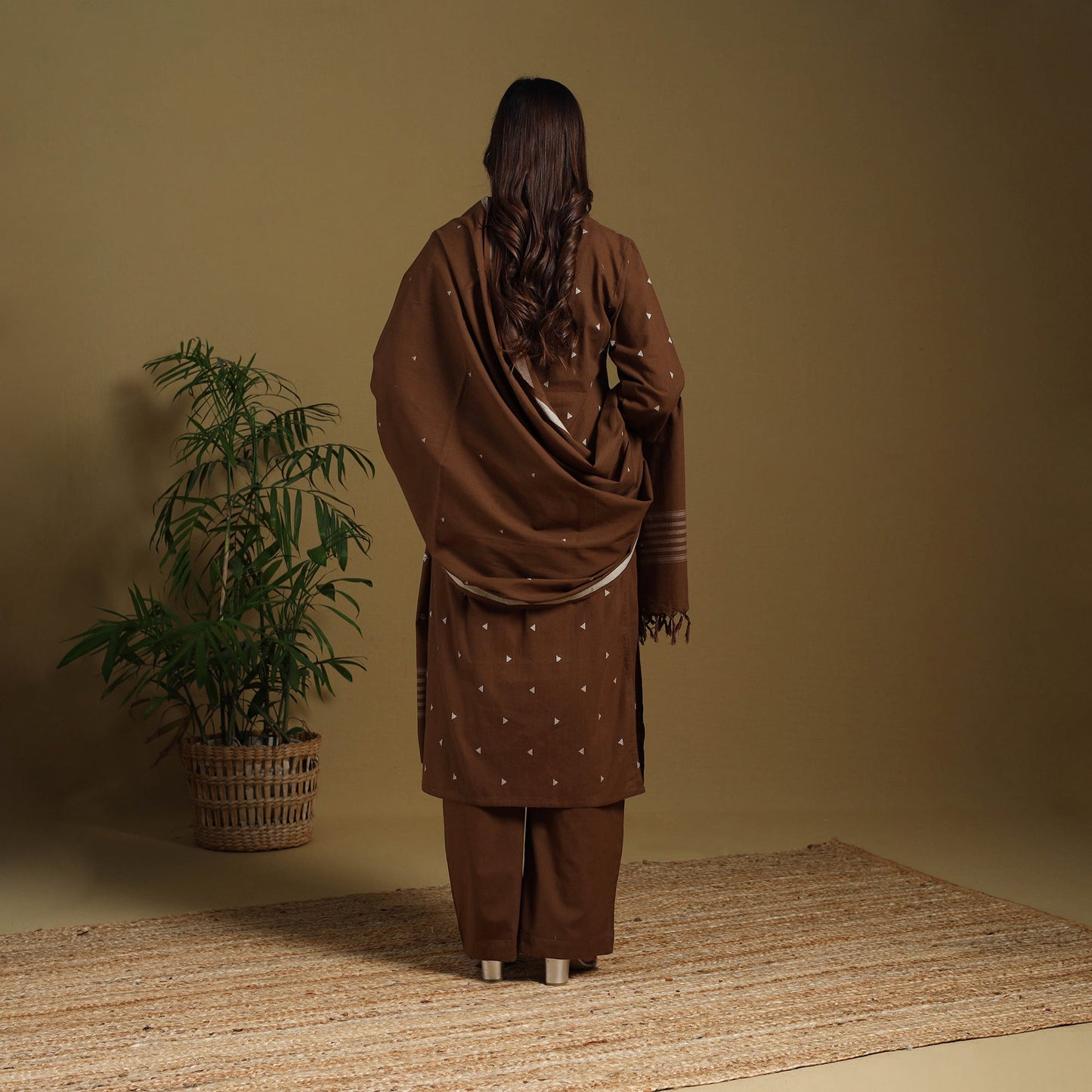 Brown - cotton jacquard kurta set (set of 3) 07