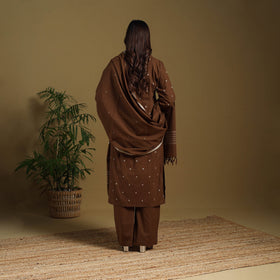 Brown - cotton jacquard kurta set (set of 3) 07