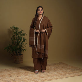 Brown - cotton jacquard kurta set (set of 3) 07