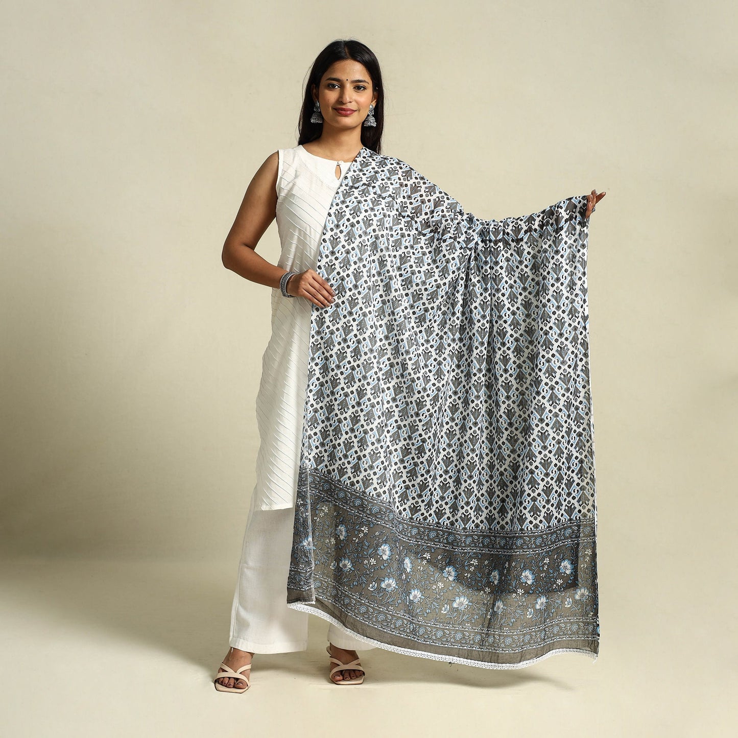  Brown Cotton Jaipur Printed Dupatta Online