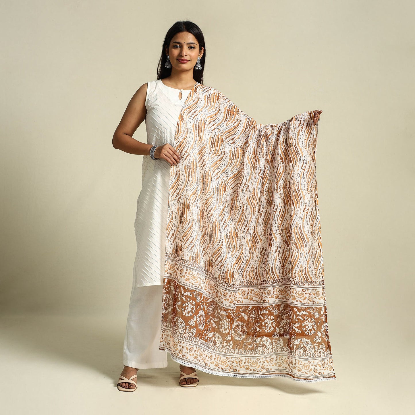 Brown Cotton Jaipur Printed Dupatta 