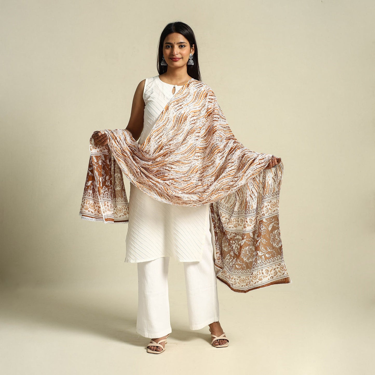  Brown Cotton Jaipur Printed Dupatta 