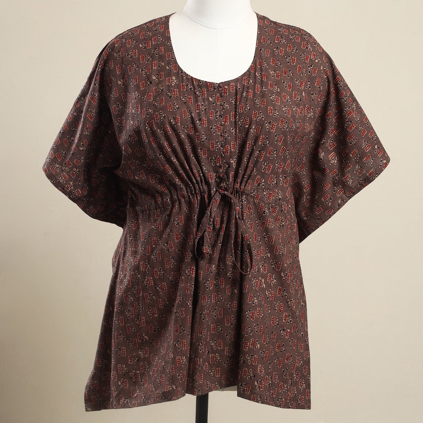  Brown Ajrakh Block Print Cotton Kaftan