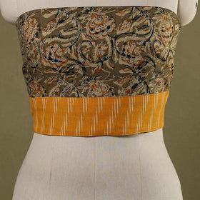 Brown Block Print Cotton Kalamkari Blouse Piece