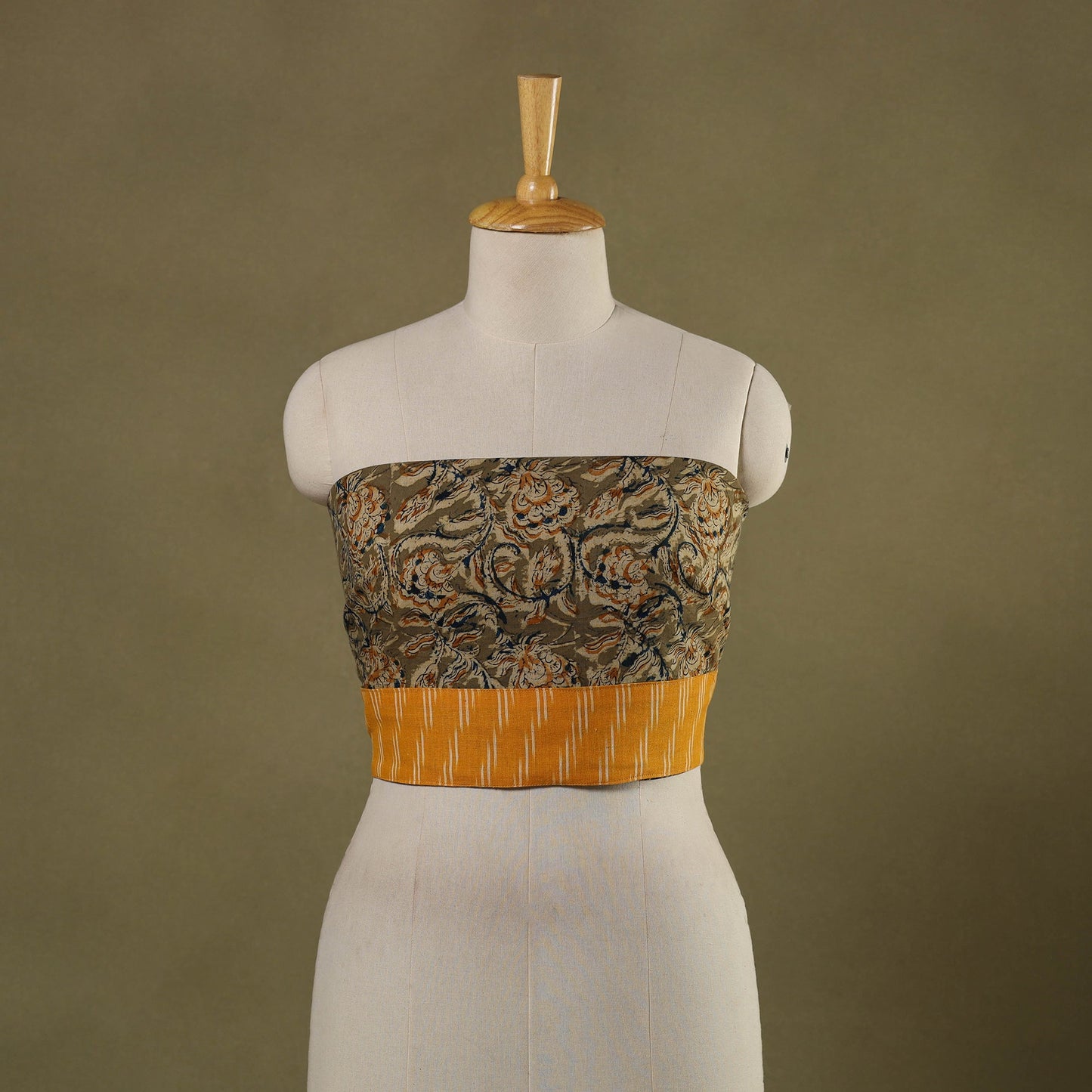 Brown Block Print Cotton Kalamkari Blouse Piece