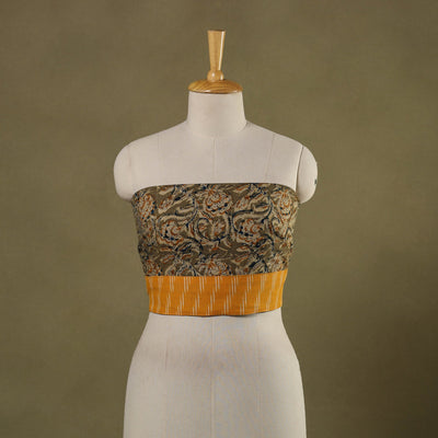Brown Block Print Cotton Kalamkari Blouse Piece