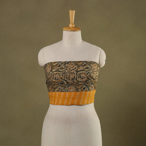 Brown Block Print Cotton Kalamkari Blouse Piece