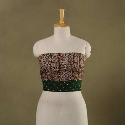Brown Block Print Cotton Kalamkari Blouse Piece