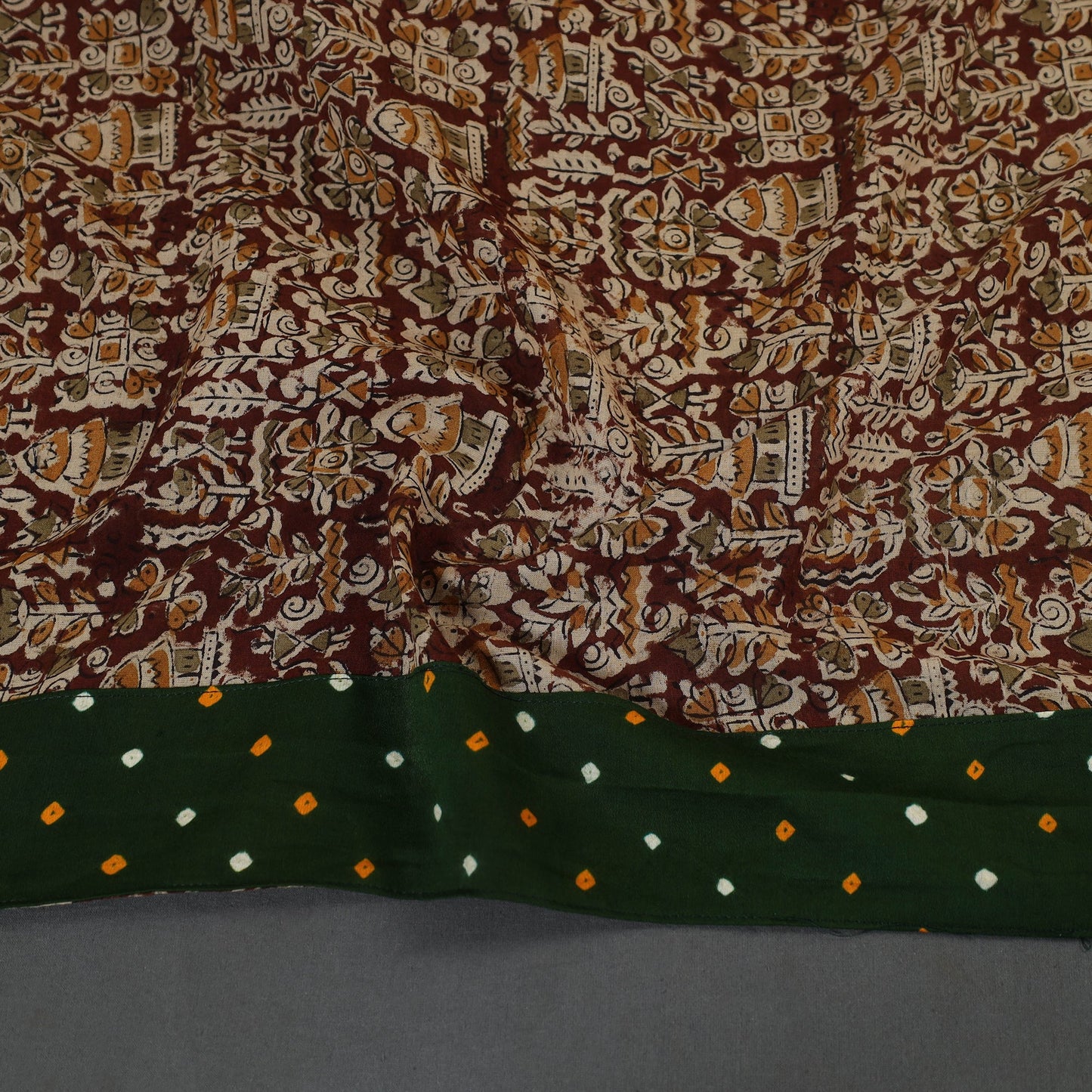 Brown Block Print Cotton Kalamkari Blouse Piece