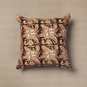 Brown - Block Print Cotton Kalamkari Cushion Cover (16 x 16 in) 17