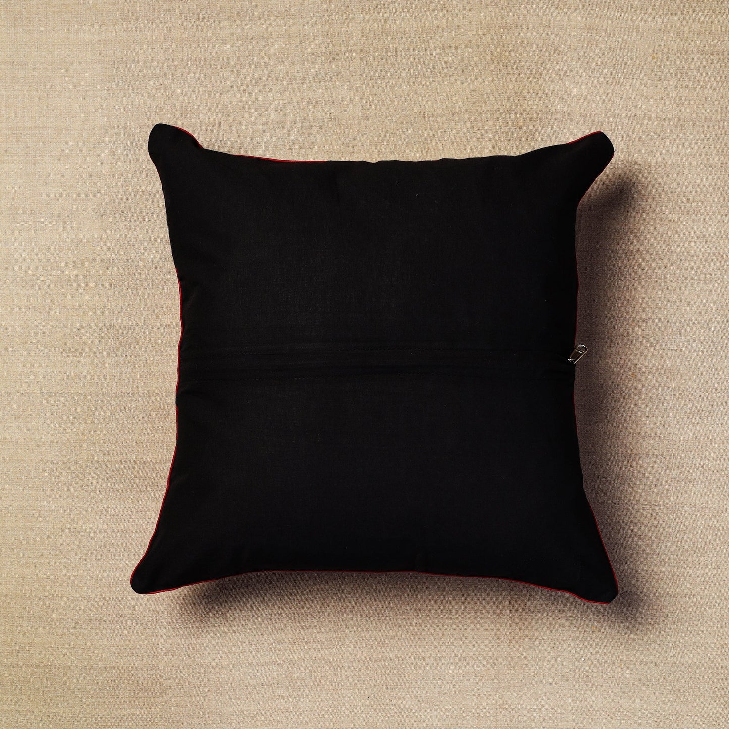 Brown - Block Print Cotton Kalamkari Cushion Cover (16 x 16 in) 17