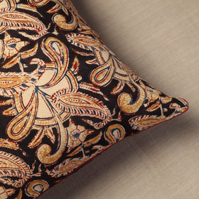 Brown - Block Print Cotton Kalamkari Cushion Cover (16 x 16 in) 17