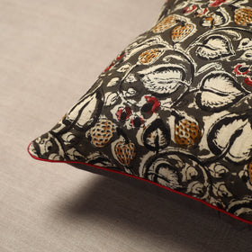 Brown - Block Print Cotton Kalamkari Cushion Cover (16 x 16 in)