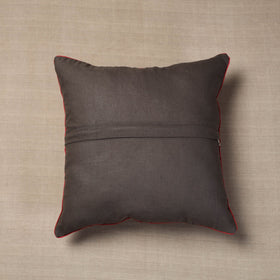 Brown - Block Print Cotton Kalamkari Cushion Cover (16 x 16 in)