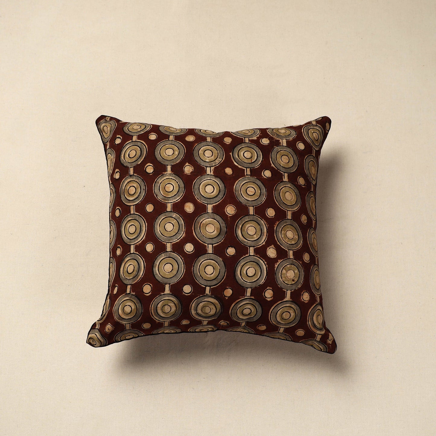 Brown - cotton kalamkari cushion cover 19 - handcrafted