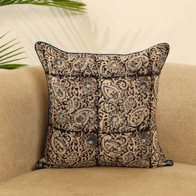 Brown Block Print Cotton Kalamkari Cushion Cover