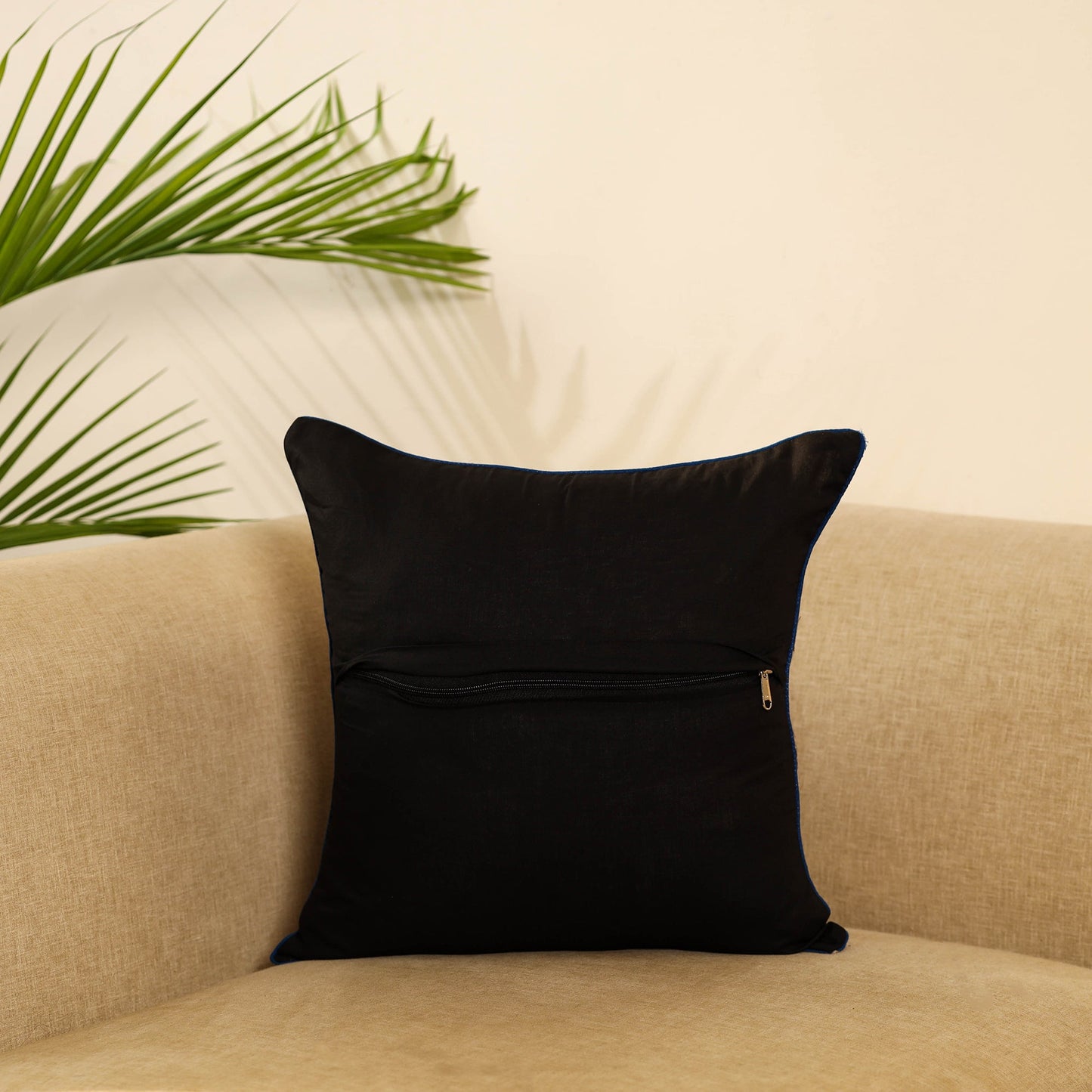 Brown Block Print Cotton Kalamkari Cushion Cover