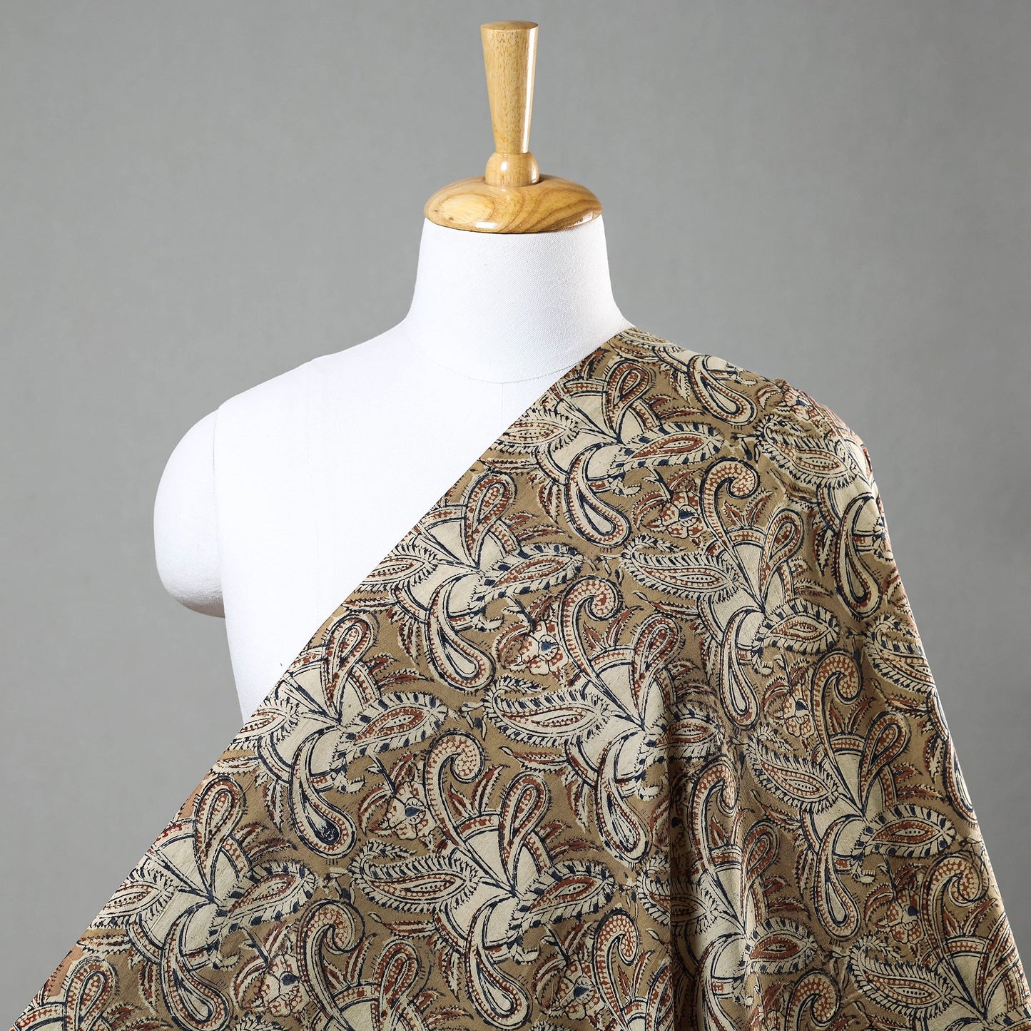 Brown Block Print Cotton Kalamkari Fabric