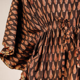 Brown Block Print Cotton Kalamkari Kaftan with Tie-Up Waist